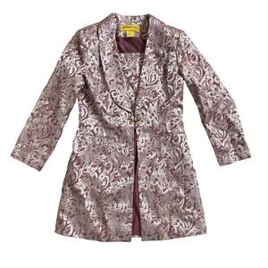 Psalm: CIV Pink‎ Gold Metallic Floral Brocade Longline Blazer Jacket Size 10